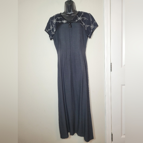 Vintage Jessica Lauren Black Classy Modest Maxi Dress sz 10 - Picture 1 of 8